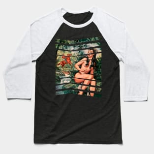 Beautiful Mythological Girl Retro Pin Up Looks at Crazy Rider Baseball T-Shirt